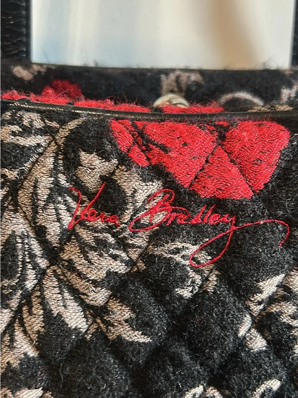 Vera Bradley Quilted Black Tote with Red Floral Accents